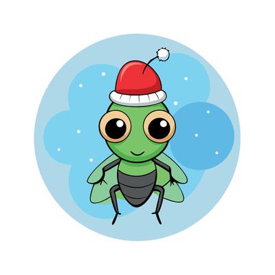 Cute insect with christmas hat. Cute insect in Santa Claus hat on bokeh background.