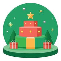 Christmas podium for product shooting with green background vector