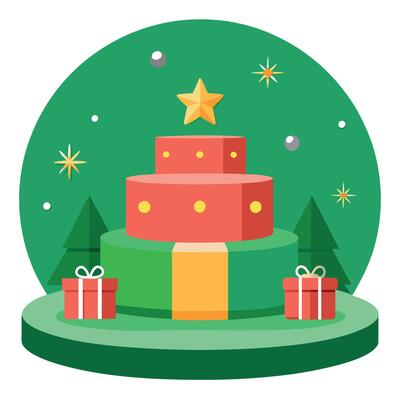 Christmas podium for product shooting with green background