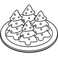 Christmas tree shaped Gingerbread Cookies covered With white icing served on a plate vector