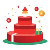 A red cake with a christmas tree on top vector
