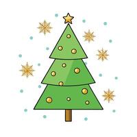 Christmas tree with golden lights and snowflakes on bokeh background. vector