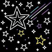 Falling multi-colored stars and shiny particles on a black background. neon light. Background image. vector