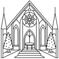 Interior of the cathedral with christmas tree generative art vector