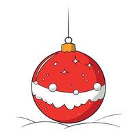 Red christmas ball on snow. Background of red and snow for Christmas with hanging ornaments. vector