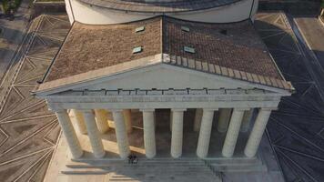 neoclassical temple in a natural context aerial view. Neoclassical architecture designed by Antonio Canova. Temple of Possagno in Veneto video