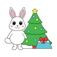 Cute little rabbit on the background of the christmas tree. bunny on the christmas background vector