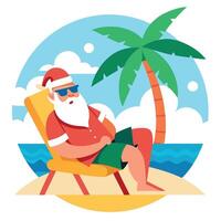 Santa claus relaxing on the beach vector