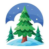 Christmas Tree in the wild with snow and pine trees. vector