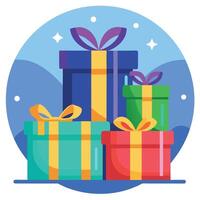 Gift boxes with bows and ribbons on a blue background vector