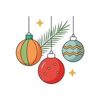 Christmas tree ornaments and pine branch on neutral background vector