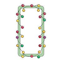 Christmas vertical frame decorated with colorful balls and glowing lights. Realistic rendering. vector