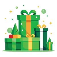 Green Gift boxes and decoration with copy space 3d background rendering vector