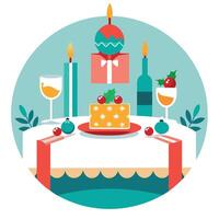 Christmas table with cake and wine vector