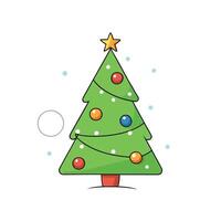 Christmas tree with baubles and bokeh blurred lights on background. Copy space. Greetings card. vector