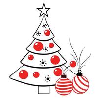 Red Christmas tree with red and white balls. xmas background concept with advertising space for text vector