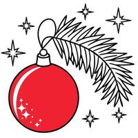 Red christmas ball next to a fir branch with a red sparkling background vector