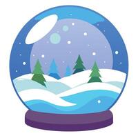 Beautiful snow globe with snowy landscape and trees on a Christmas themed background copy space vector