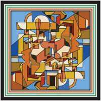 Geometric Shape Abstract Art Print with Retro Style Mid Century with Line Border vector