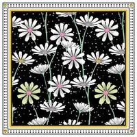 White Flower with Doted Black Texture, Square Shape Scarf with Border vector