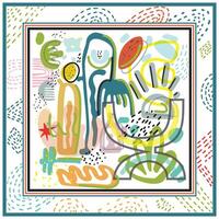 Doodle Art Print Pattern with Colorful Texture Background Square Scarf vector
