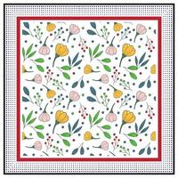 Square Shape Scarf Yellow flower and leaf with white background base, Geometric Border. vector