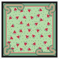Watermelon shape print Patter in Doted Texture Background, Square Shape Scarf Placement with Line Border. vector