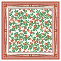 Red Ditsy Flower with leaves, Square Shape Print Pattern White Background . vector