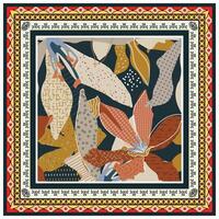 Abstract Flower Shape print with Doted Texture Square Scarf. vector