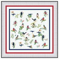 Square Flower and Birds Print Scarf Pattern with Different type of Flowers vector