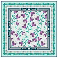 Hand drawn flower seamless pattern with Purple Flower and Leaf with Square Border Pattern vector