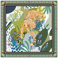Tropical Print with Leopard, camouflage Leaf Placement. vector