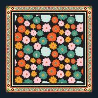 Square Ditsy Flower Print Pattern with Dark Background Placement. vector