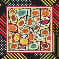 Mid Century Retro Art Print, Abstract Background with Textured Surface, Bold Line and Dot Border. vector