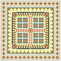 Mosaic Style Geometric Print Placement with Traditional Geometric Border. vector