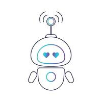 icon, logo of a cute robot with hearts. A chatbot. The robot is a virtual assistant. vector