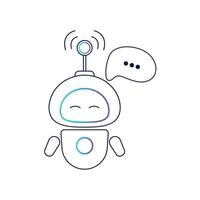 icon, logo of a cute robot with a dialog cloud. A chatbot. The robot is a virtual assistant. vector
