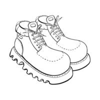A Stylish Sketch Featuring a Unique LaceUp Boot Design with a Distinctive Wavy Sole. sketch illustration. Tourism vector