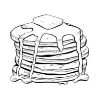 A Delicious Stack of Fluffy Pancakes Generously Topped with Butter and Maple Syrup. sketch illustration. vector