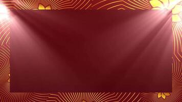 A red and gold background with a blank frame video