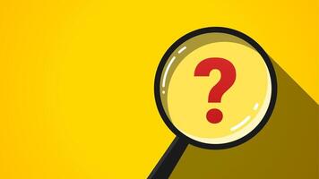 Red question mark with magnifying glass isolated on yellow background. Concept of Question and Answer and solutions in solving problems. Illustration of looking for answers vector