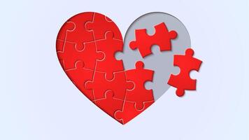 Incomplete heart-shaped red jigsaw puzzle piece. Concept of healthy living, loving heart health, relationship, and love. Missing puzzle on a white background vector