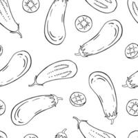 Seamless pattern with eggplant. Hand drawn illustration. vector