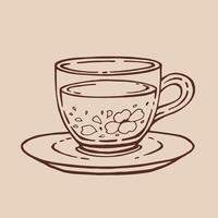 Cup of tea with jasmine. Hand drawn illustration in outline style. vector