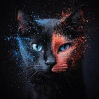 Vibrant feline portrait with abstract splash effects photo