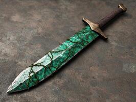 Ornate dagger with emerald like gemstone blade photo