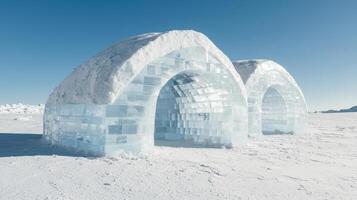 Stunning ice hotel in snowy landscape photo