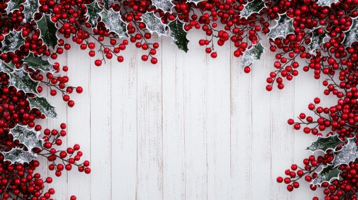 festive christmas berries on wooden background
