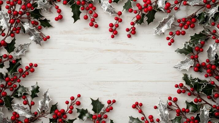 christmas holiday berries and holly frame
