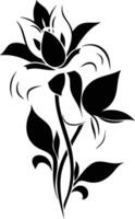 A black and white flower with leaves on it vector
